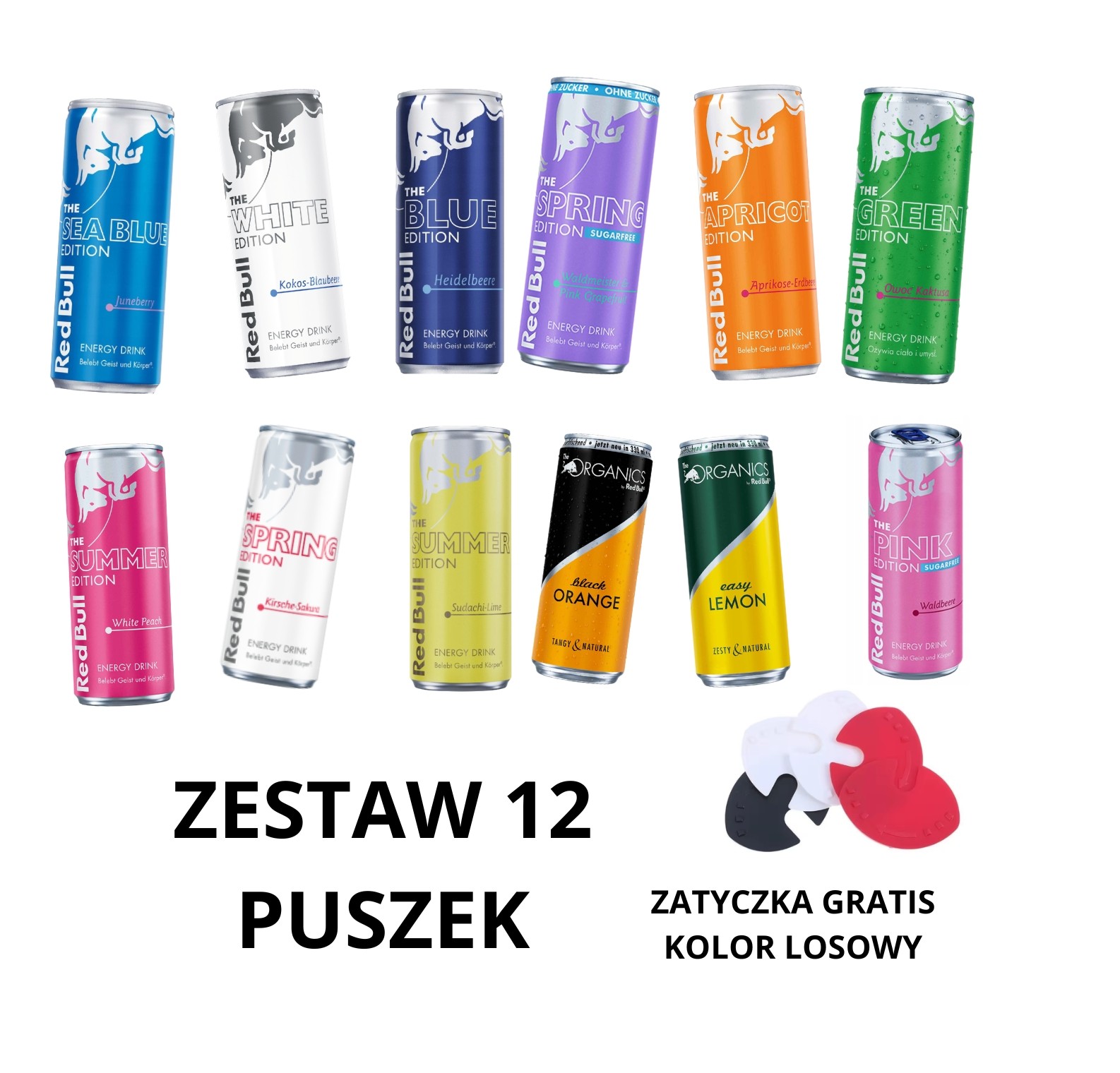 MIX 12 Red Bulli — Limitowane Edycje z Niemiec + Zatyczka GRATIS